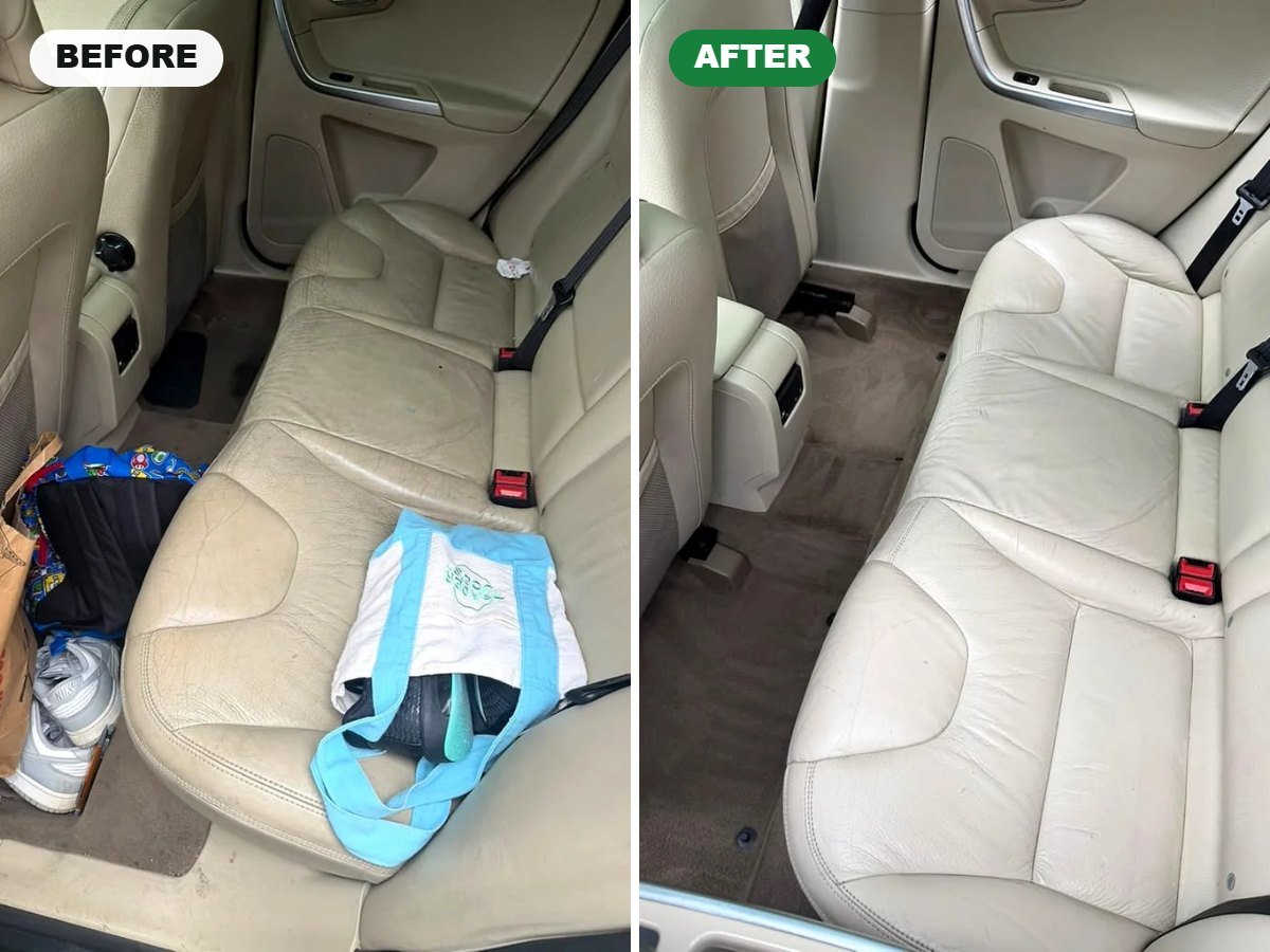Back seat before and after our interior detail